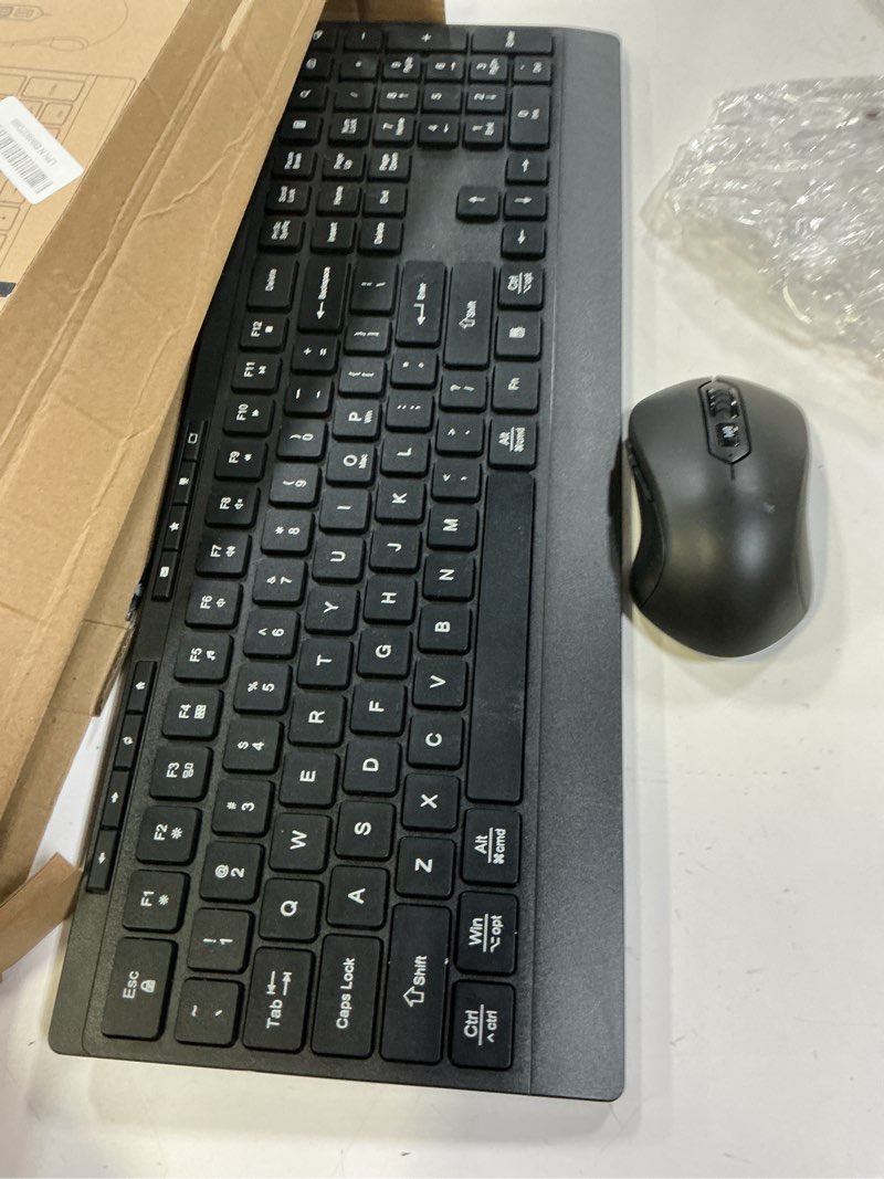 Condition photo showing Good Condition for wireless keyboard and mouse combo, full size quiet key computer keyboard and cordless mice with 3 dpi adjustable, 2.4g lag-free, long battery life, compatible with windows and mac systems, black