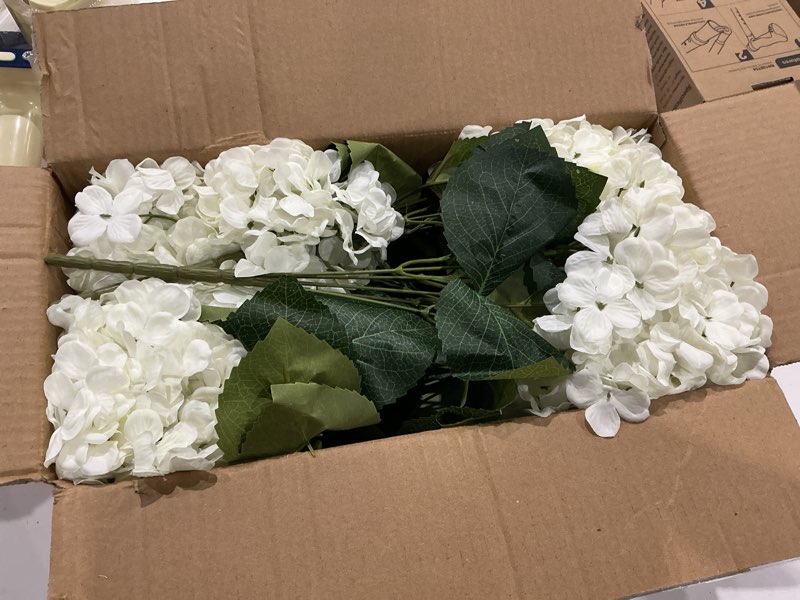 Condition photo showing Good Condition for 8 pcs hydrangea artificial flowers outdoor silk bouquets, uv resistant faux hydrangeas flowers for table vase centerpieces outside party wedding baby shower home indoor outdoor decor (8, white) white 8