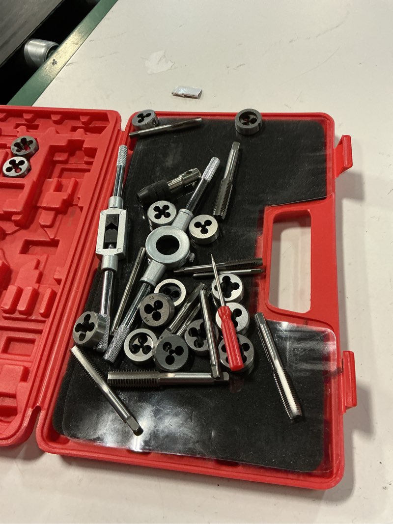 Condition photo showing As Is for 40pcs metric tap and die set, metric tap set m3-m12, threading tool kit, full accessories for internal and external threading