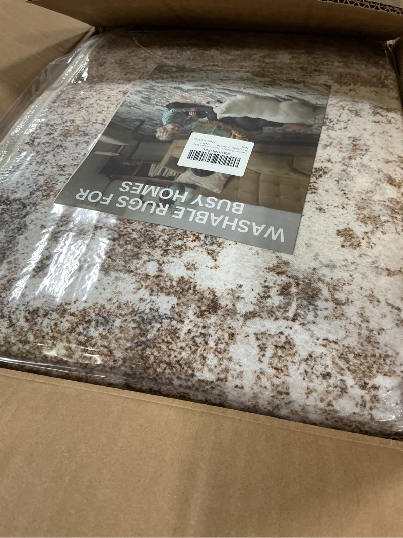 Condition photo showing Good Condition for tortania washable 9x12 area rug for living room: modern abstract neutral large soft thin rugs - non slip indoor carpet for bedroom dining room office nursery home floor decoration - brown grey 9' x 12' (rectangular) beige brown