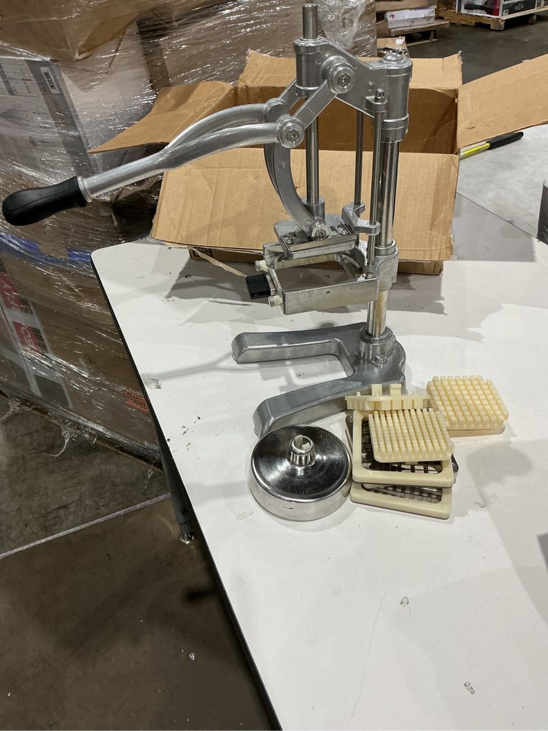 Condition photo showing Good Condition for vevor commercial french fry cutter stainless steel vegetable fruit chopper with 3 replacement blades 1/2-inch 3/8-inch 1/4-inch and a juicing blade manual potato slicer dicer for restaurants and