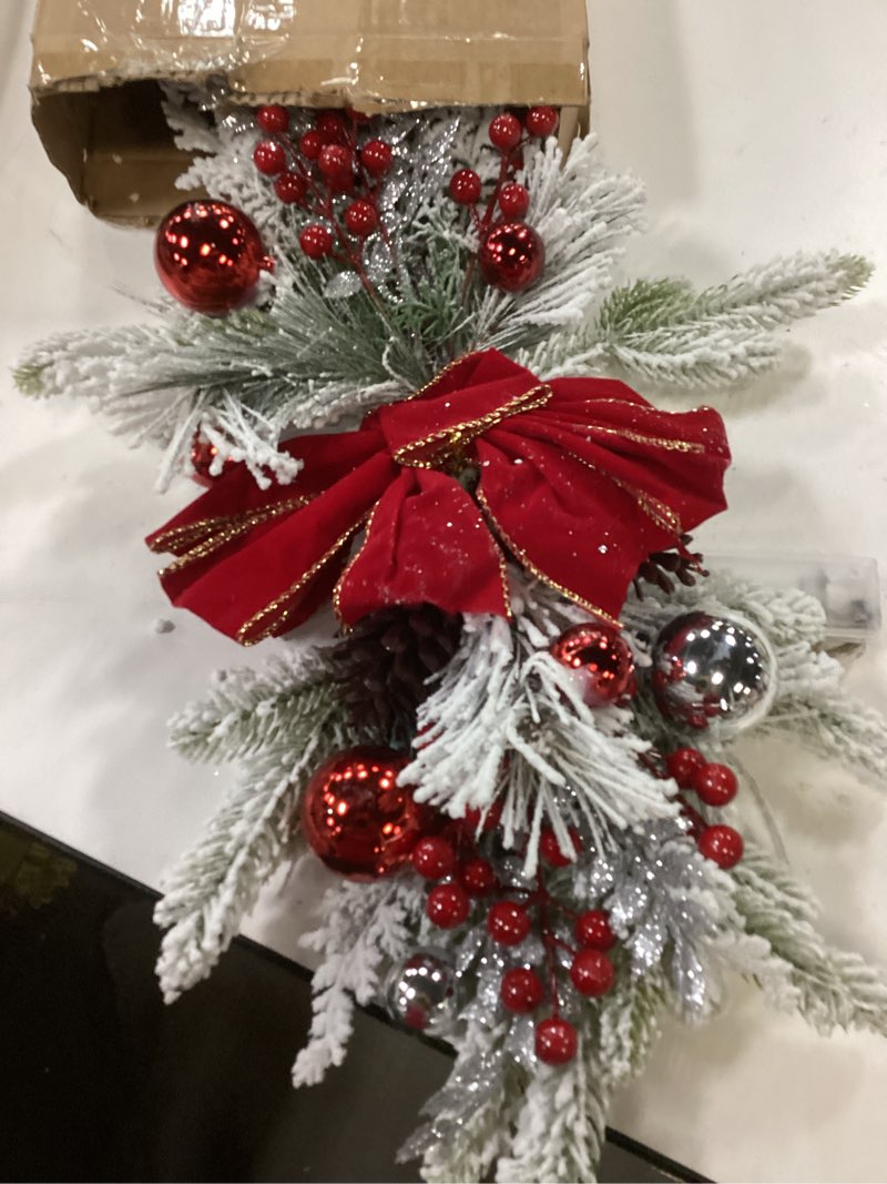 Condition photo showing Good Condition for 2025 Cordless Christmas Swags Prelit Teardrop Swag Christmas Staircase Decorations Artificial Stairs