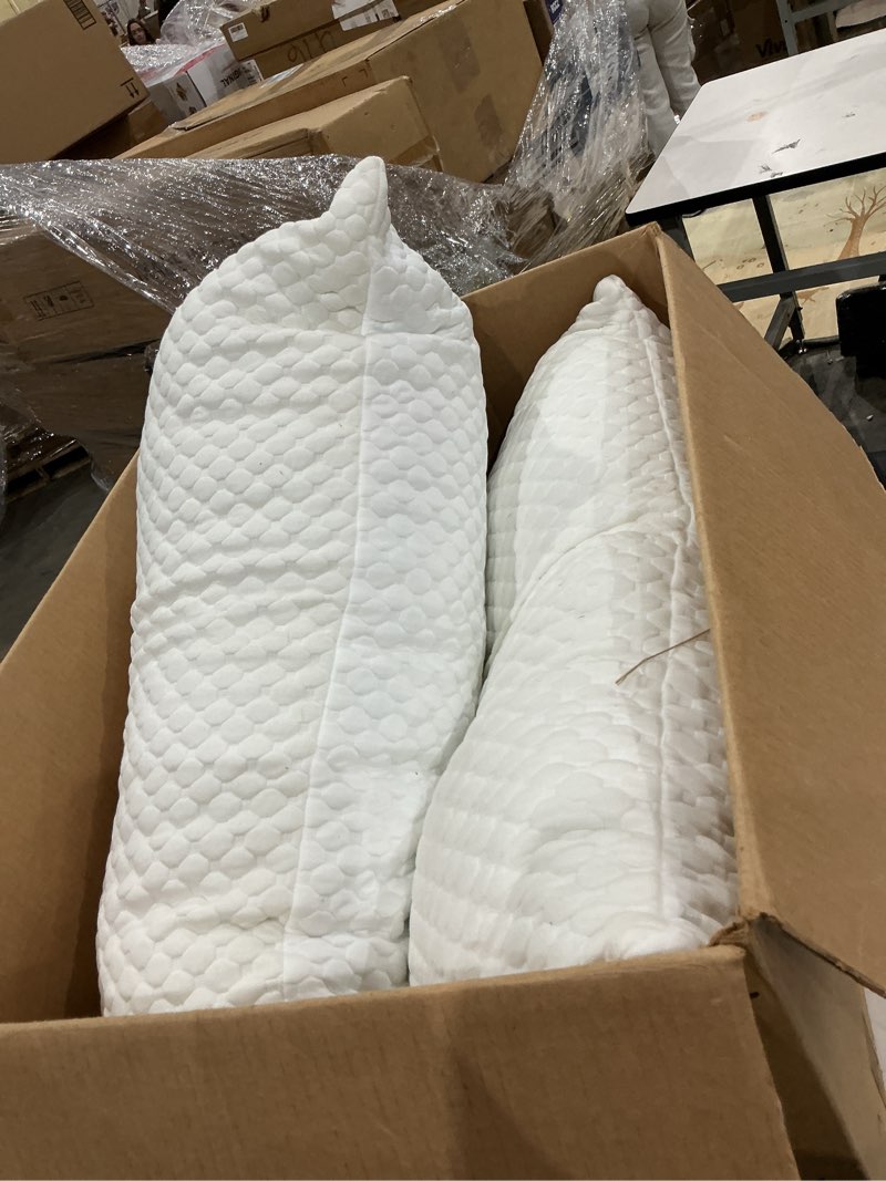 Condition photo showing As Is for cooling pillows queen size set of 2, memory foam pillows with zipper, firm bed pillows adjustable for hot side back stomach sleepers white queen(pack of 2)