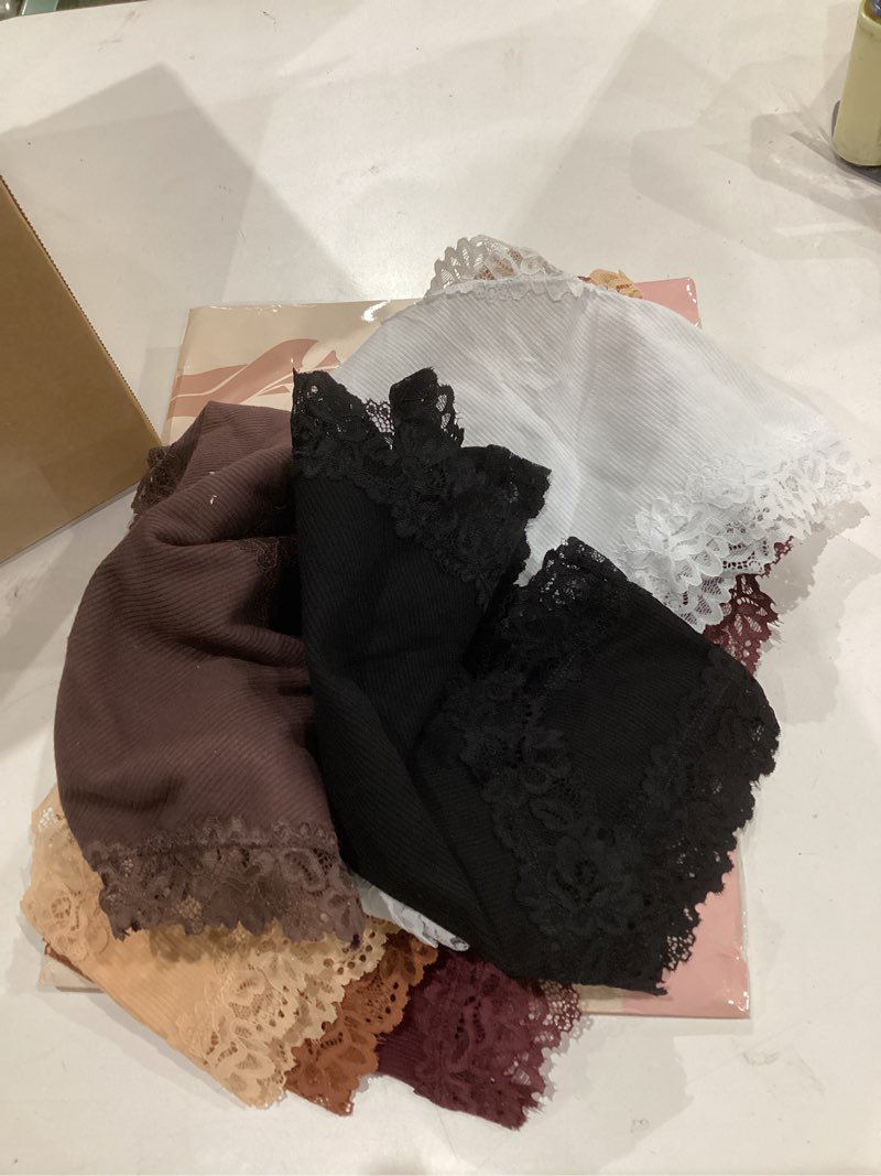 Condition photo showing Good Condition for Knowyou Cotton Underwear for Women Cheeky Bikini Womens Underwear Pack Sexy Lace Wasit Hipster Brief Panties for Ladies A 6 Pack(black*1 White*1 Orange*1 Brown*1 Beige*1 Wine*1) X-Large