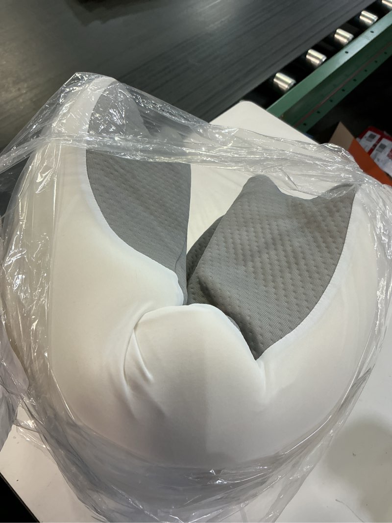 Condition photo showing As Is for cervical neck pillow, memory foam pillows for neck and shoulder pain relief, 2 heights ergonomic pillow with breathable ice silk cover, neck support pillow for side sleepers white