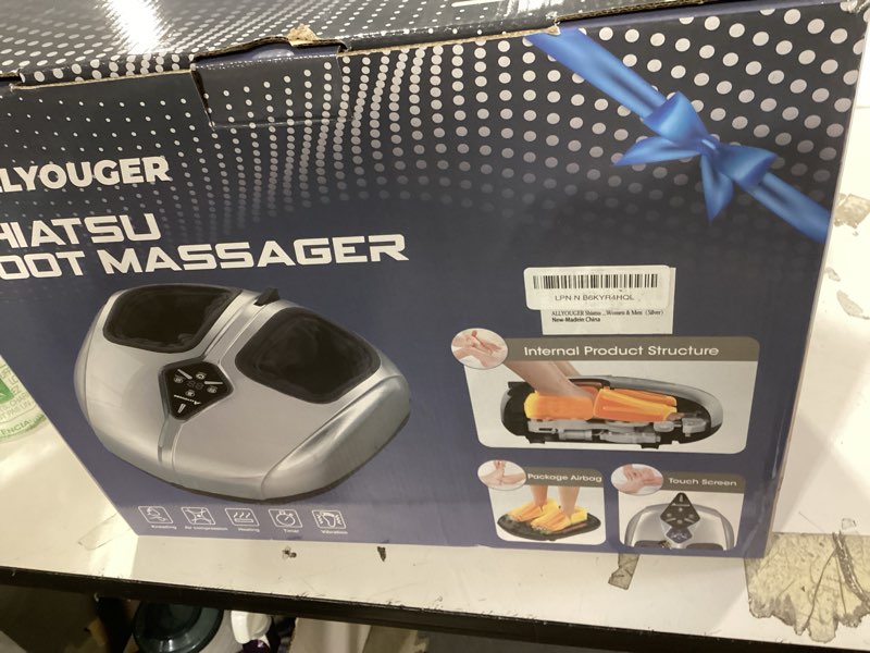 Condition photo showing New/Like New for allyouger shiatsu foot massager with heat,vibration,air compression and deep kneading for plantar fasciitis, neuropathy,improve foot wellness,gifts for women & men?silver?