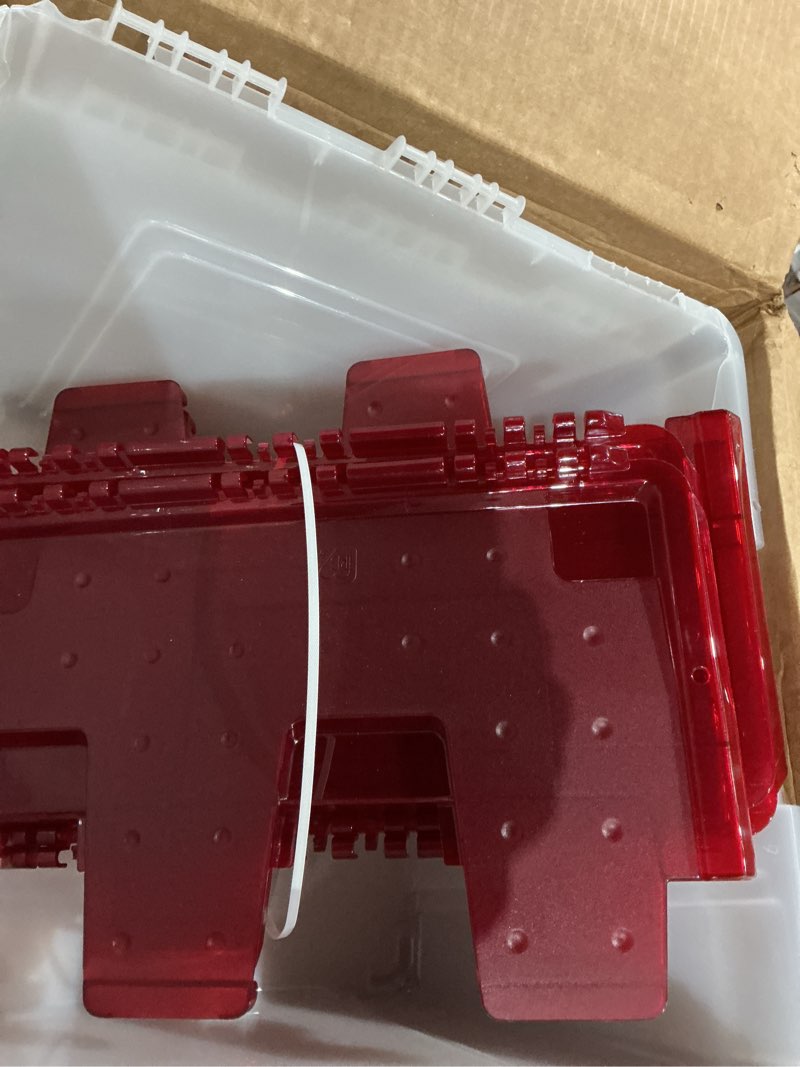 Condition photo showing As Is for iris 60qt stackable ornament storage bin, 2-pack