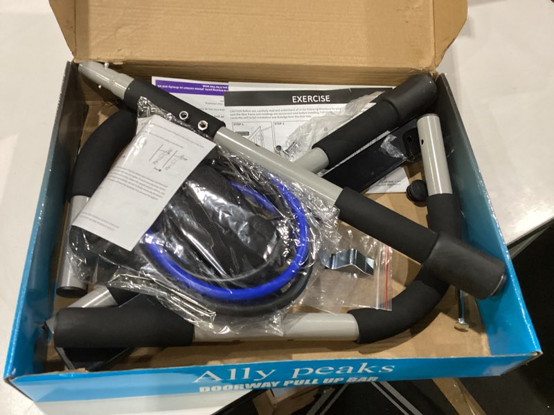 Condition photo showing Good Condition for ally peaks pull up bar for doorway | thickened steel max limit 440 lbs upper body fitness workout bar| multi-grip strength for doorway | indoor chin-up bar fitness trainer for home gym portable silver1
