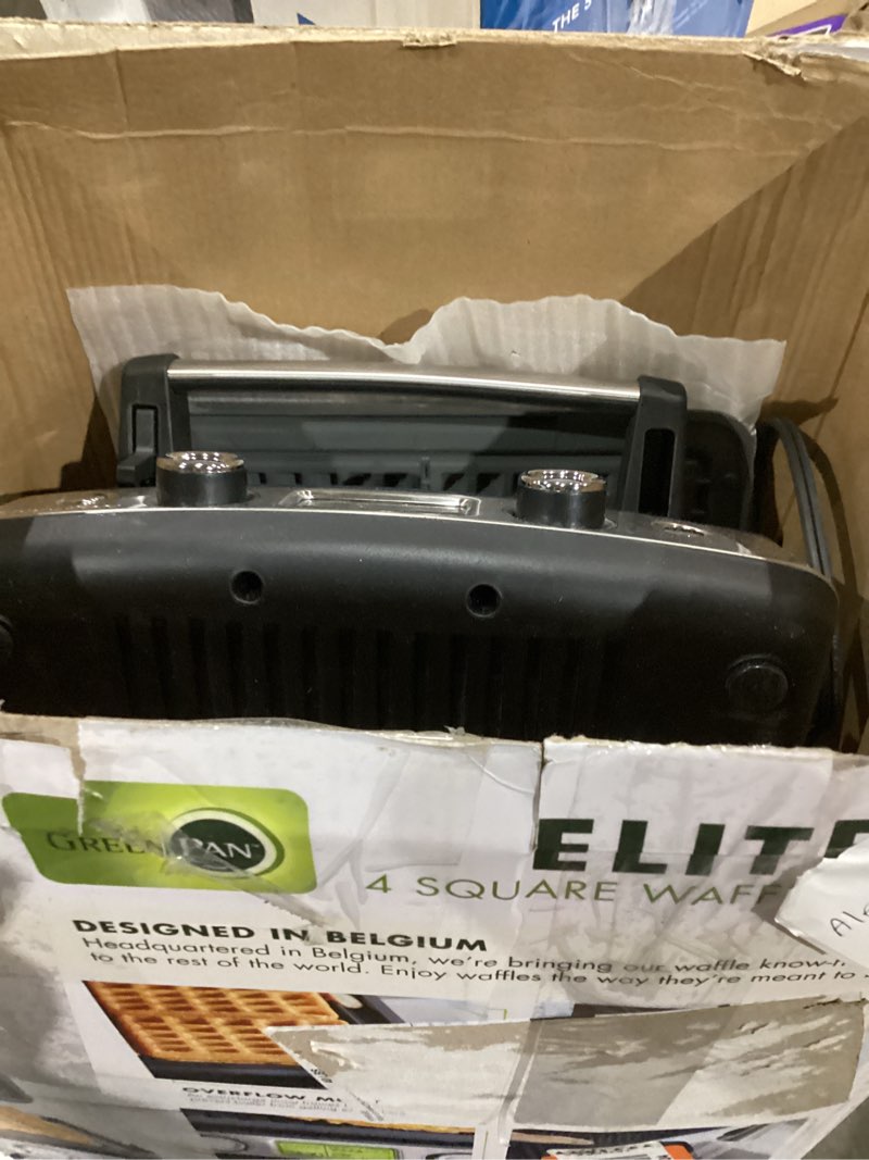 Condition photo showing As Is for GreenPan Elite 4-Square Belgian & Classic Waffle Maker,Healthy Ceramic Nonstick Dishwasher Safe Plates, Adjustable Shade/Crunch Control, Wont Overflow, Easy Cleanup Breakfast, PFAS-Free, White 4-Square Waffle Iron Cream White