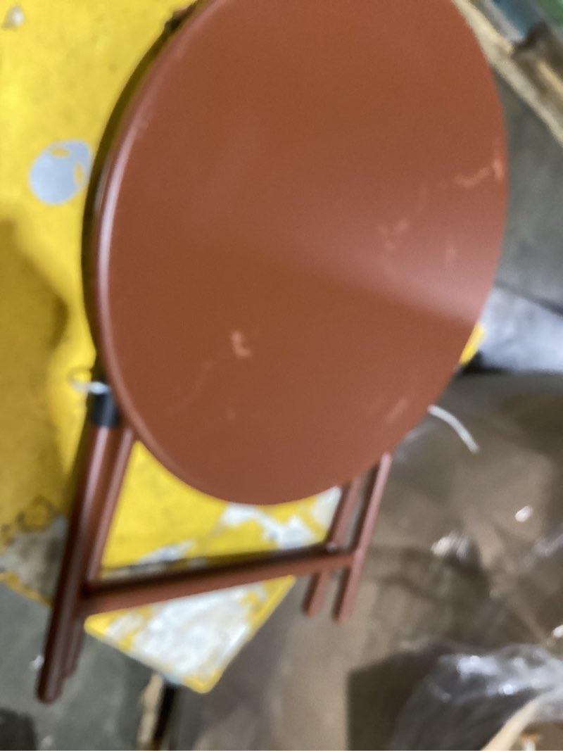 Condition photo showing As Is for metal round open weave accent patio end table brown - threshold™