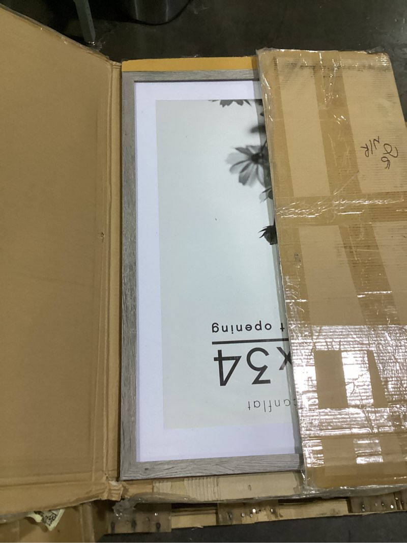 Condition photo showing New/Like New for americanflat 24x34 poster frame with polished plexiglass - use as 20x30 frame with mat or display 24x34 photo without mat - hudson collection - wide picture frames for wall display - grey wood grey wood 24x34