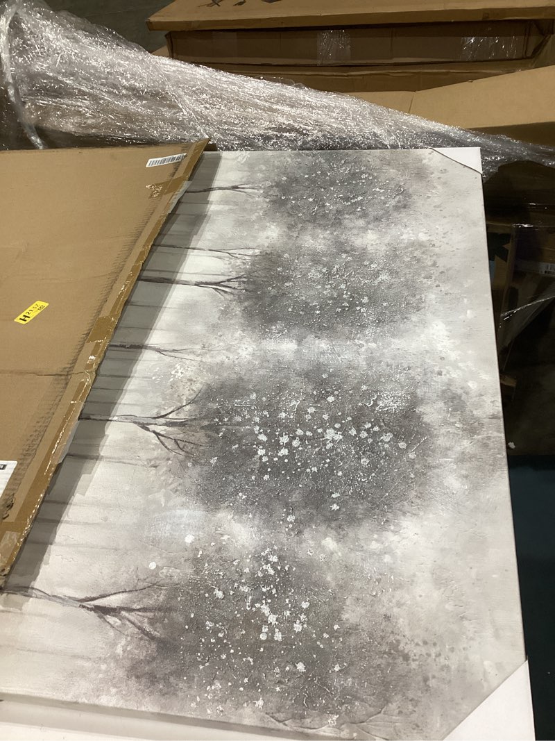 Condition photo showing Good Condition for abstract tree canvas wall art: modern hand painted textured forest picture gray painting nature landscape prints large artwork for living room home office tree landscape 36"l x 24"w