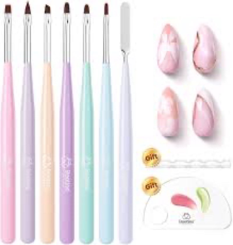 Nail Art Brushes Set - 7pcs Design Brushes for Gel & Nail Polish, Clean Up & Dotter Tool for 3D Nail Art & DIY Manicure