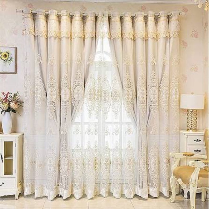 amidoudou 1 pair european luxury jacquard curtains for bedroom 3d flower curtains for living room (b