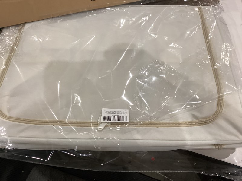 Condition photo showing Good Condition for clothes storage bins with metal frame, foldable clothes organizers storage containers for clothes, sheets, blankets, pillows and towels (100l, 3 pack) beige 100l(23.6''x16.5"x15.7") beige