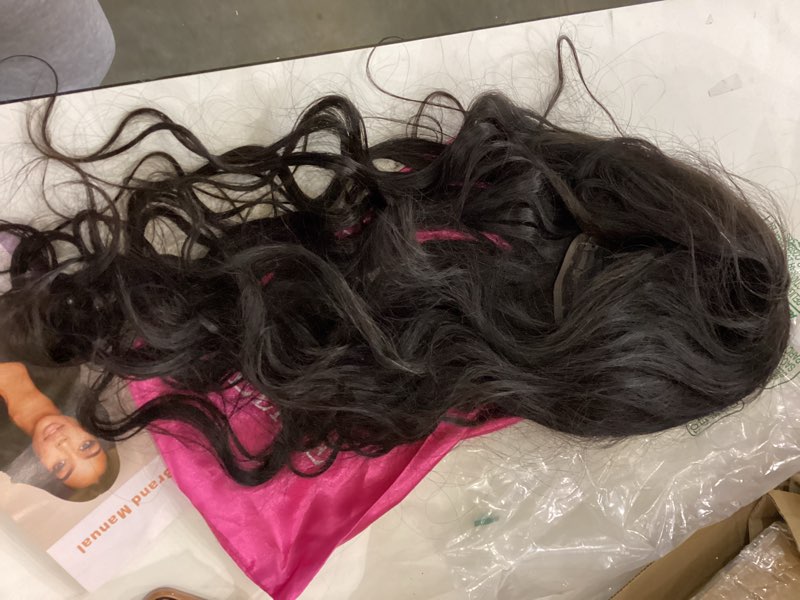Condition photo showing As Is for ROSELINE Body Wave Wigs with Bangs Human Hair Wigs for Black Women None Lace Front Wigs 150% Density Brazilian Virgin Hair Glueless Wig Natural Color 26inch 26 Inch Body Wave
