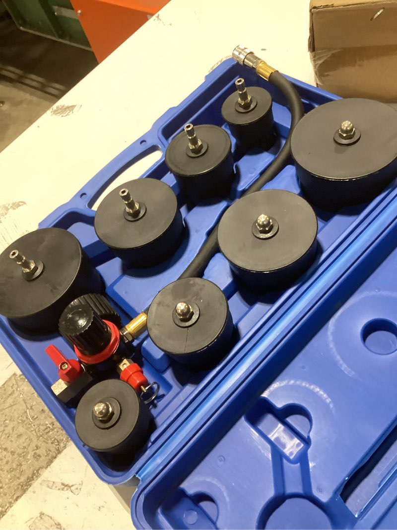Condition photo showing Good Condition for handor turbo system leakage tester kit with 4 pairs of stepped adapters 1-3/8" to 3-1/2" leak down tester with pressure gauge