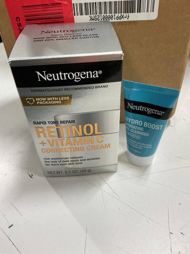 Condition photo showing Good Condition for neutrogena rapid tone repair retinol + vitamin c face moisturizer, dark spot corrector, anti-aging face cream for even tone 1.7 oz + trial size hydro boost facial cleanser, 0.5 fl. oz