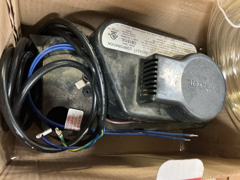 Condition photo showing As Is for little giant vcma-15ulst 115 volt, 65 gph, 1/50 hp automatic condensate removal pump for hvac/refrigeration systems/dehumidifiers with overflow detection switch and 20-foot tubing, black/white, 554415 includes overflow detection switch/tubing pump