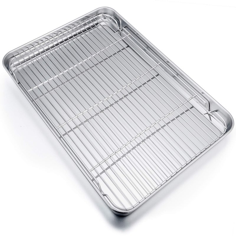 P&P CHEF 19.6 Inch Baking Sheet Pan with Rack Set, Stainless Steel Cookie Sheet Pan Tray with Coolin
