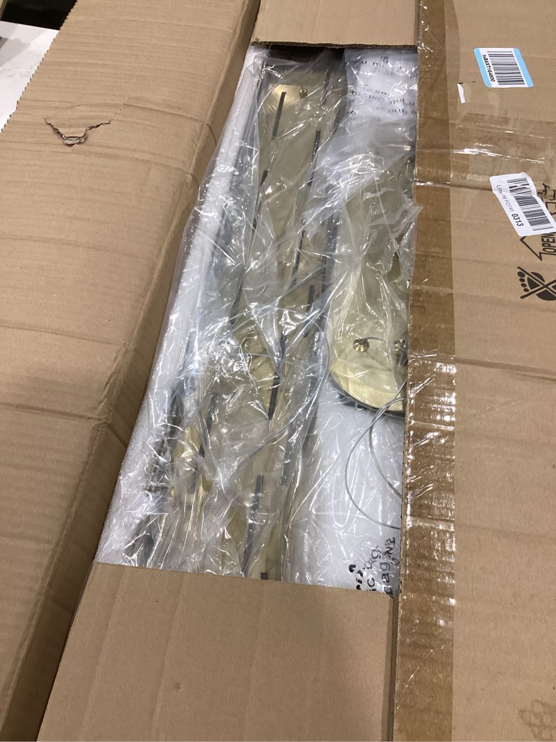Condition photo showing Good Condition for gold rectangle chandelier for dining room, modern led linear glass pendant light, 3-color dimmable hanging fixture for kitchen island, luxury lighting,l47'' × w14'' × h10'' l47"h9.8"