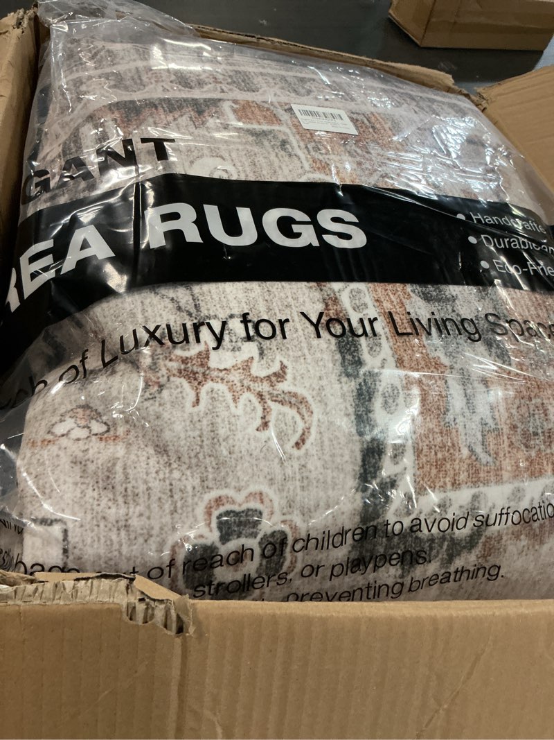 Condition photo showing Good Condition for 9x12 Vintage Area Rug: Washable Neutral Soft Non Slip Thin Large Floor Carpet for Living Room Bedroom Kitchen Dining Room Home Office Farmhouse Indoor - Taupe Taupe 9' x 12' (Rectangular)