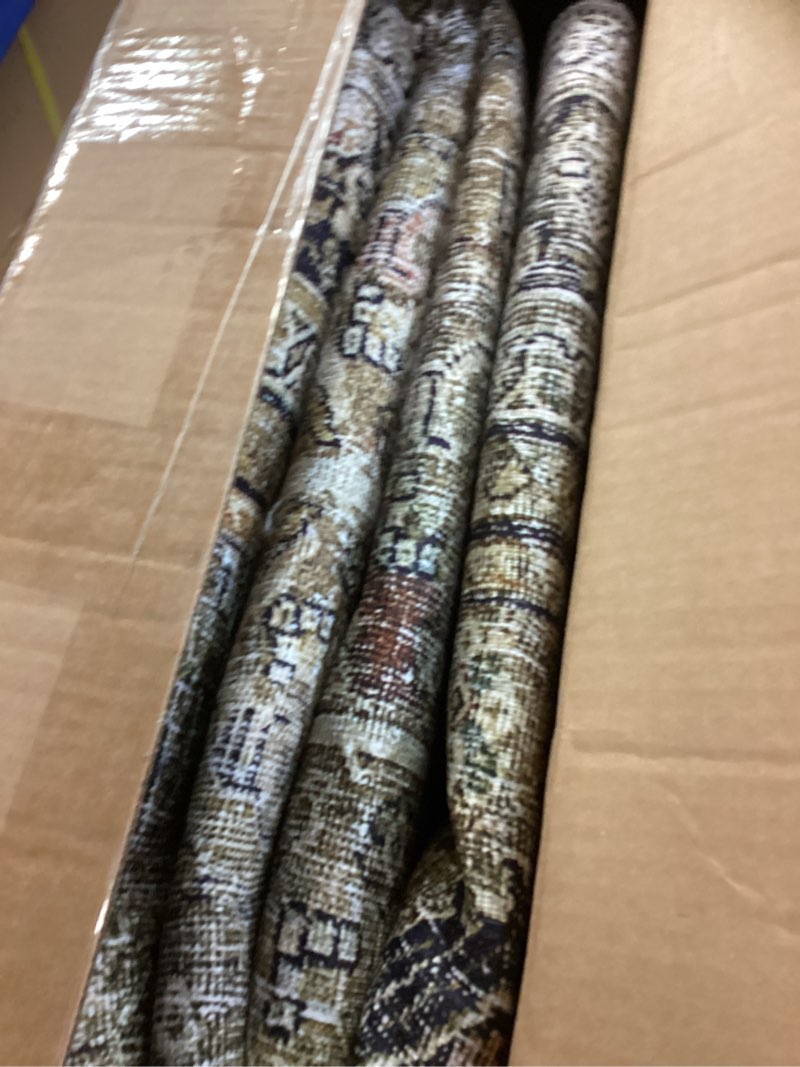 Condition photo showing item condition for Loloi Layla Collection LAY-03 Olive/Charcoal 9'-6" x 14' .13" Thick Area Rug, Soft, Durable, Vintage Inspired, Distressed, Low Pile, Non-Shedding, Easy Clean, Printed, Living Room Rug 9'6" x 14' (Rectangular) Olive / Charcoal