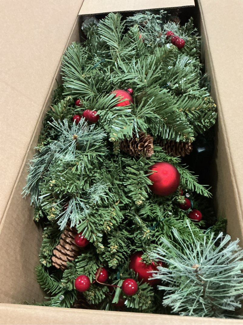 Condition photo showing Good Condition for 2 Set 30 Inch Christmas Urn Fillers, Outdoor Christmas Tree Pre-Lit LED Pre-Decorated with Pine Cones Red Berries Balls, Artificial Christmas Porch Decor for Yard, Garden, Pathway 30 Inches