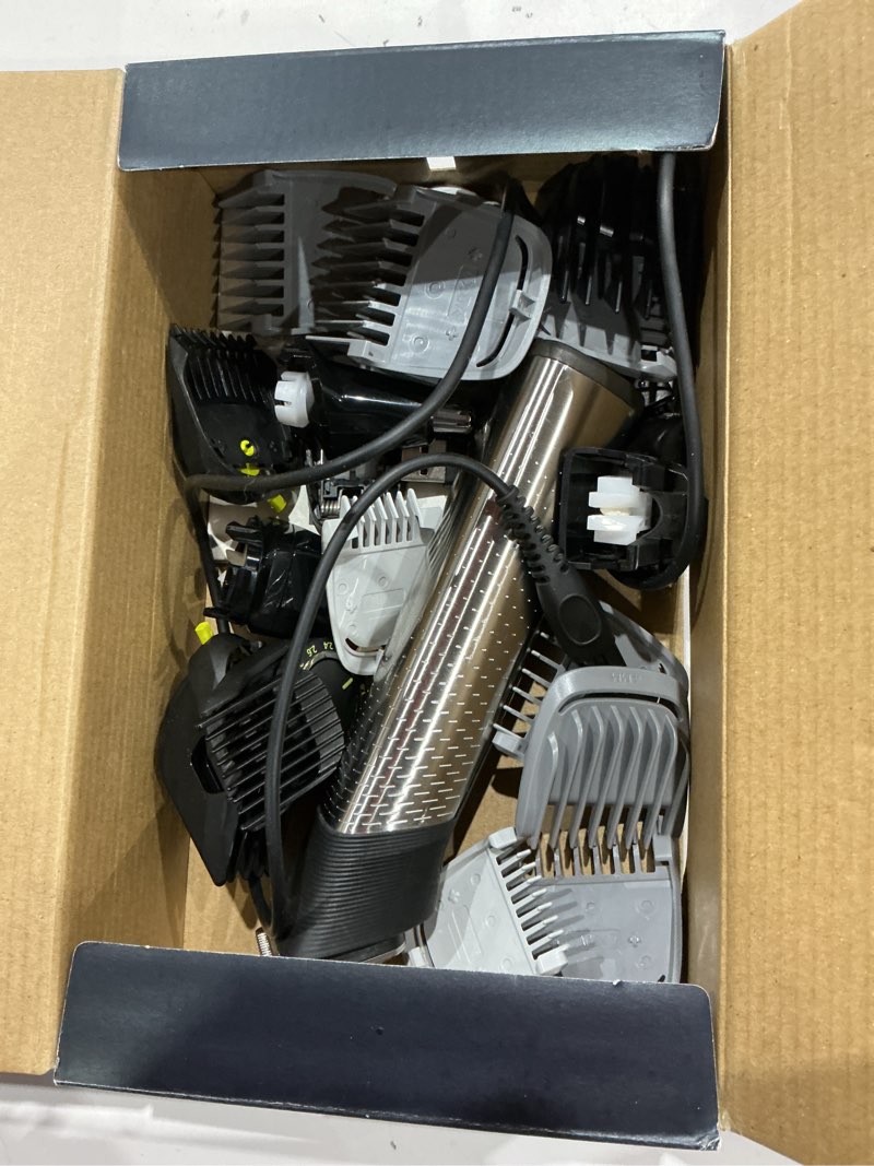 Condition photo showing As Is for norelco philips multigroom 9000 series, all-in-one trimmer, beard trimmer and hair clipper, 23-piece men's grooming kit for beard, body, face, nose, ear and intimate areas, mg9520/50 steel mg9520/50 - 23 pieces