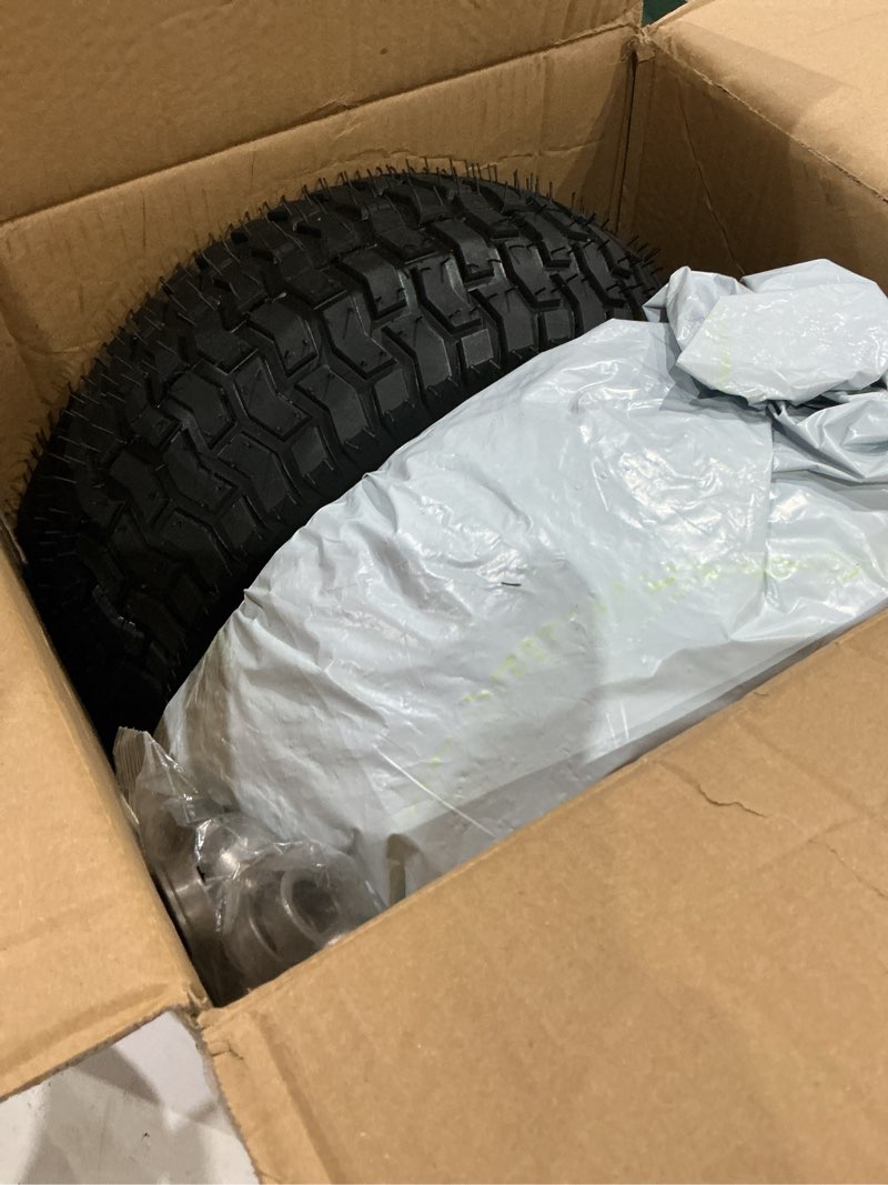Condition photo showing As Is for 2 pcs 15x6.00-6 tubeless lawn mower tire and wheel, 3" offset hub and 3/4" & 5/8" bearings, 15x6-6 front tire, compatible with john deere/craftsman/husqvarna/cub cadet riding mowers and lawn tractors 2pcs 15x6-6 tubeless