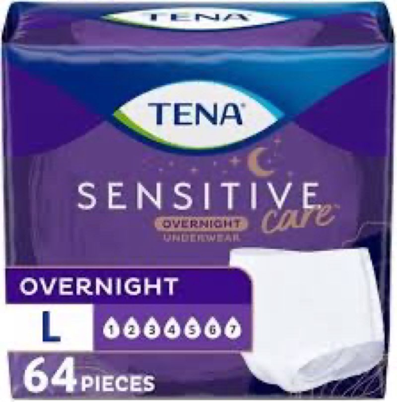 Tena Sensitive Care Overnight Incontinence Underwear for Women Large, 64 Count (New Sizing)