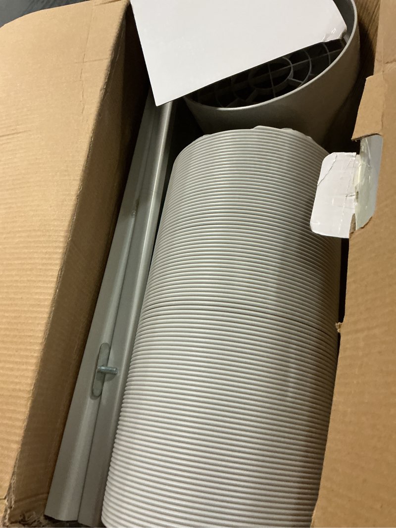 Condition photo showing As Is for portable air conditioner window vent kit with 5.9” exhaust hose adjustable portable ac window kit for ducting universal portable ac seal panel for horizontal&vertical window panel set+exhaust hose(length-59") diameter-5.9"