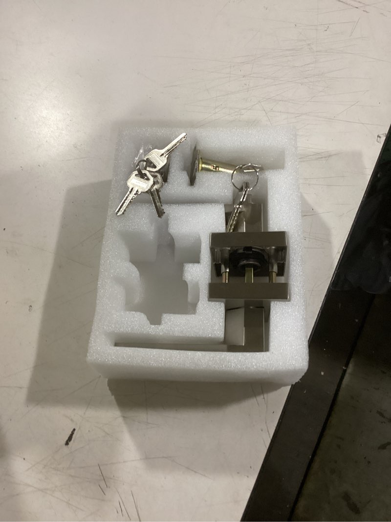 Condition photo showing Good Condition for exterior door lock set with deadbolt, door locks for front door with single cylinder deadbolt lock, brushed nickel door handle with key for front door, 3 pack (all same keyed alike) brushed nickel 3 keyed entry door handle & deadbolt
