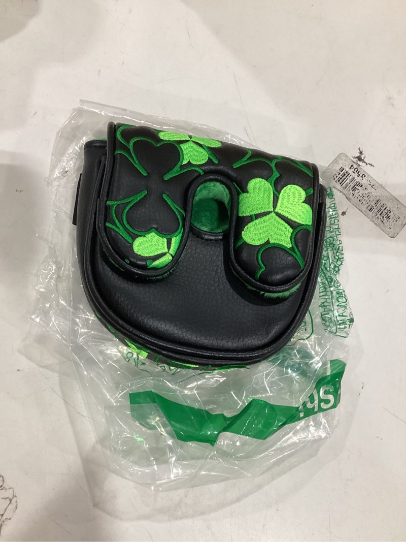 Condition photo showing New/Like New for big teeth golf putter covers mallet putter headcover magnetic closure, shamrock putter cover headcover black leather mallet putter covers for 2 ball putter df3 putter cover