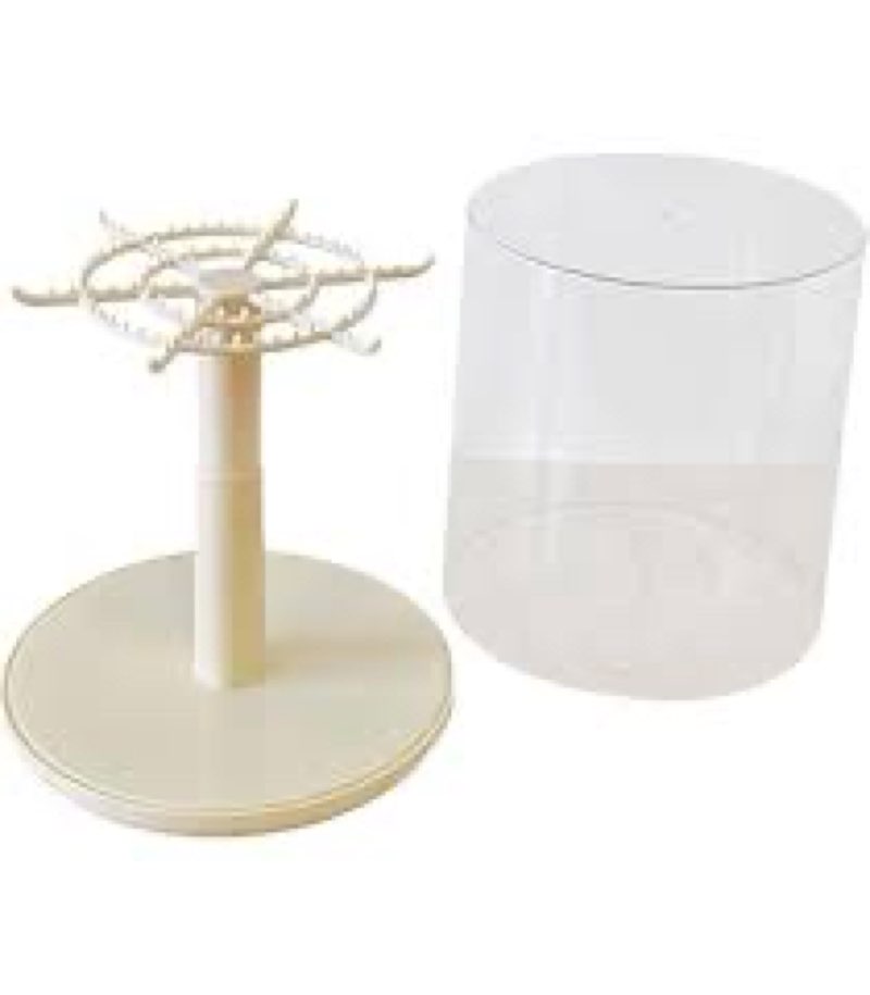 Clear Rotatable Figure Display Case Dustproof Organizer Hanging Plush Doll Keychain Display Stand for Action Dolls Charms Keychain Anime Characters Collectibles, All-Round Display, Beige
