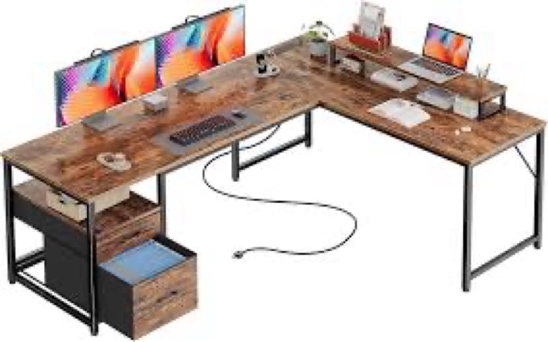 PRAISUN 63 Inch L Shaped Desk with Power Outlets and USB-C Port, Computer Corner Home Office Desk wi