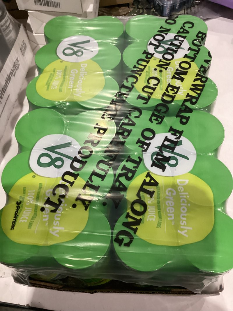 Condition photo showing As Is for V8 Deliciously Green 100% Fruit and Vegetable Juice, 8 fl oz Can (24 Pack) Deliciously Green 48 Fl Oz (Pack of 4)