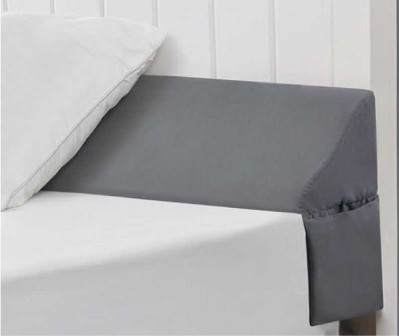 vekkia queen bed wedge pillow/headboard pillow for headboard gap,bed gap filler to close gap (0-3.5"),with handy pockets and washable cover- grey