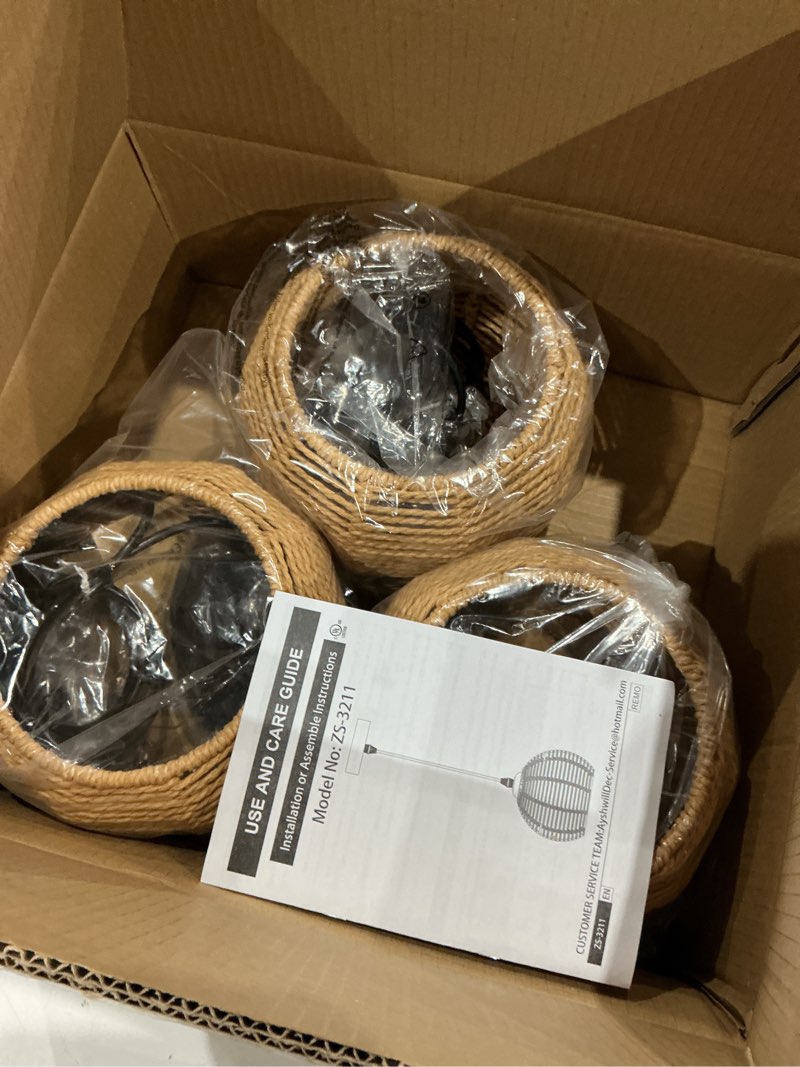 Condition photo showing Good Condition for 3 pack wicker pendant light natural woven pendant light boho chandelier light fixture dome rustic farmhouse pendant lights rattan light fixture for dining room kitchen island (bulb incl.) 8.7" natural 3-pack