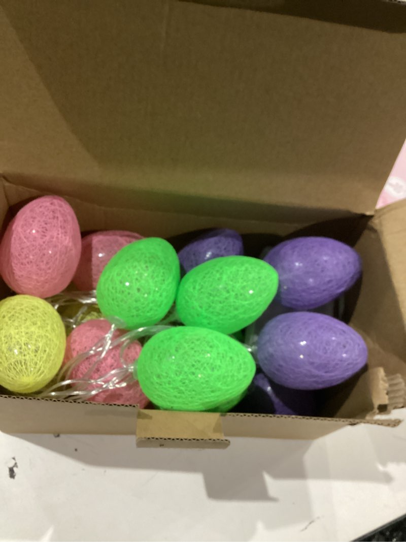 Condition photo showing Good Condition for TURNMEON Easter Decorations Velvet Easter Lights String, 10FT 20LED 3D Egg Light Garland with Timer Battery Operated Colorful Fairy Lights, Easter Decor for Home Bedroom Patio Indoor Outdoor