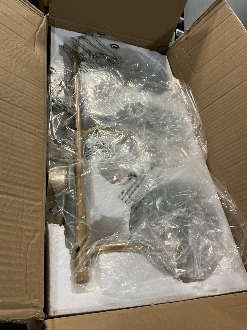 Condition photo showing As Is for cvkash 3-light bathroom vanity light fixtures over mirror,brushed gold modern vanity lights with glass shade vintage wall sconce for bedroom dressing room living room hallway cabinet gold1 3 light