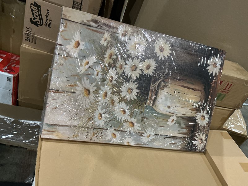 Condition photo showing New/Like New for framed vintage farmhouse canvas wall art clay pot daisy wall decor painting country style print poster home picture bedroom living room bathroom farmhouse 16x24 inch ready to hang daisy-b 16x24in