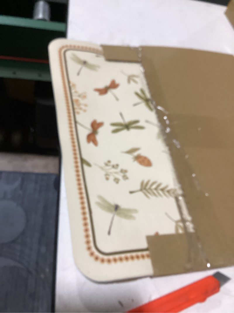 Condition photo showing As Is for isaenne dragonfly print pvc placemats set of 6,rectangular green placemat, waterproof and heat-resistant floral pattern,decoration for kitchen,dinning,parties, holiday,12"*17" grace b