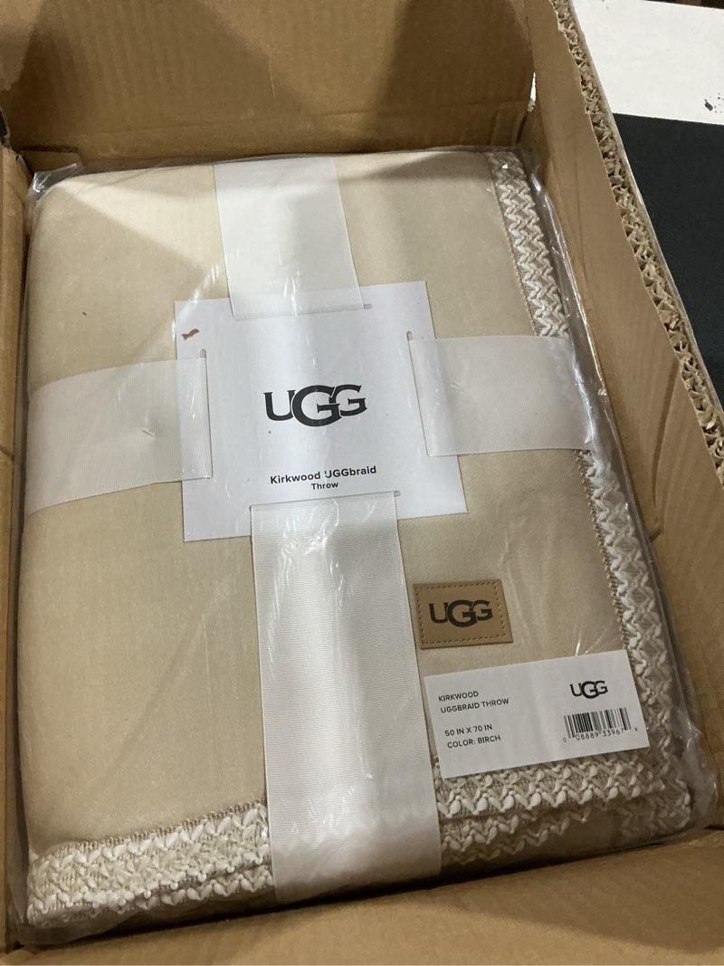 Condition photo showing New/Like New for UGG Braid Reversible Throw Blanket – Ultra Soft Throw with Faux Suede and UGGFluff, Cozy Accent for Bedroom or Living Room Decor, Birthday Gifts for Women, Cream Birch, 50" x 70" (Kirkwood)