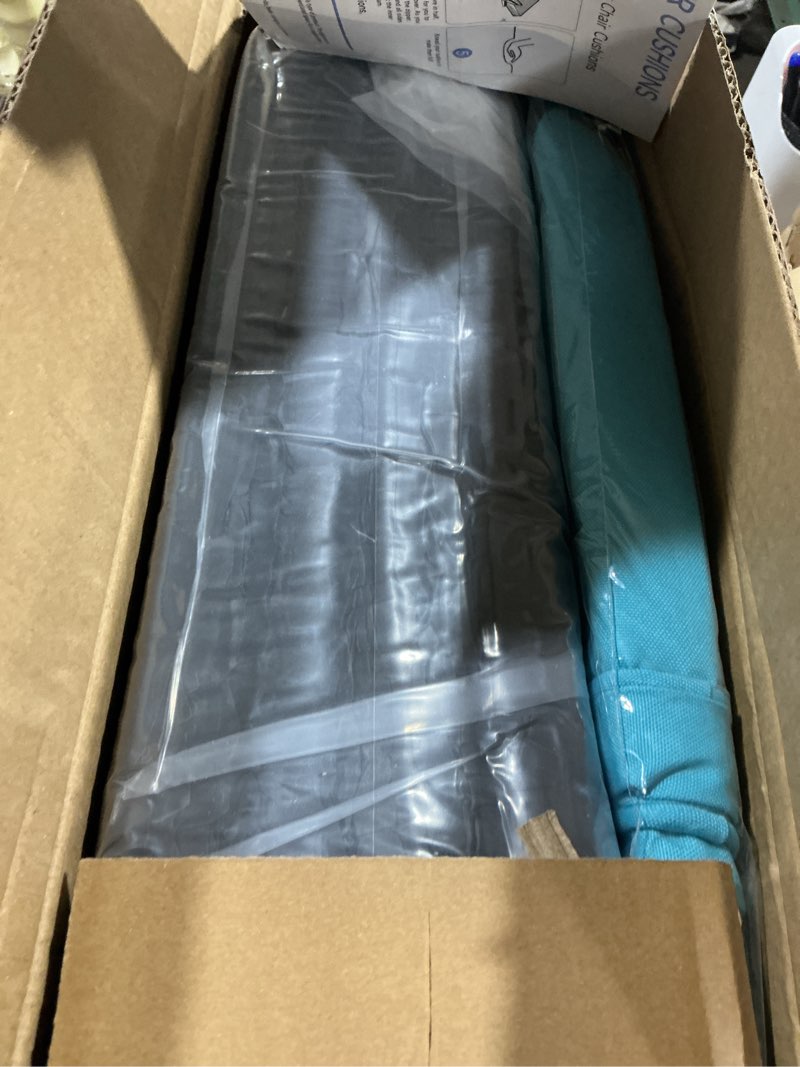 Condition photo showing Good Condition for ipynbap outdoor chair cushions set of 4 -waterproof outdoor seat cushions for patio furniture, patio chair cushion with handle and ties, out door chair pads,19x19x3-square, teal teal 19x19x3-square