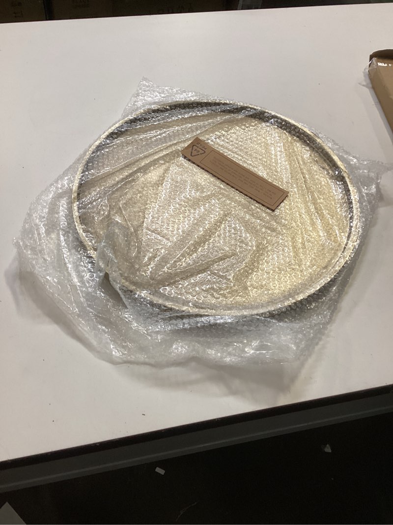 Condition photo showing Good Condition for DN DECONATION Gold Tray, Large Decorative Trays for Coffee Table, Ottoman, Farmhouse Tray, Round Wooden Trays for Living Room Decor