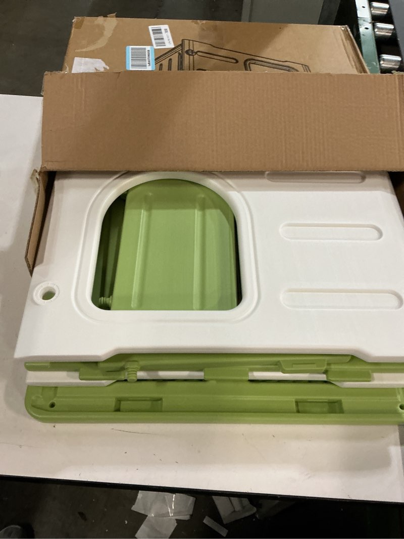 Condition photo showing As Is for Plastic Cat House for Outdoor Indoor, Waterproof Outdoor Cat House with Escape Door for Feral Cats Outside Cat Shelter for Small Pet, Spacious, Assemble Easily -Green