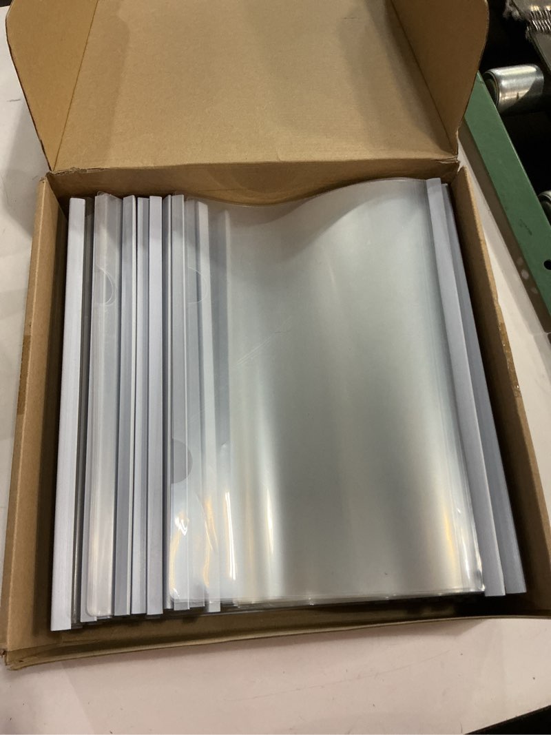 Condition photo showing Good Condition for BBTO 100 Pcs Clear Report Covers with Sliding Bar Report Covers for A4 Paper Resume Covers Presentation Folders File Document Binder for School Business, Letter Size 12 x 8.7 Inches(White)