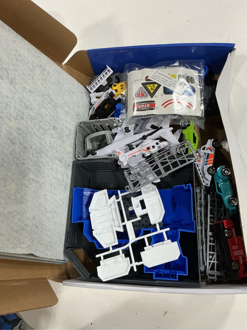 Condition photo showing As Is for deao airplane toys for kids with trucks, helicopter,planes, signs,fire trucks race cars and airport playmat,great military toys gift for 3 4 5 6 boys girls kids