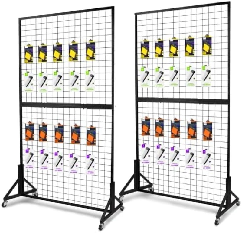Eastern Tree 2 Packs 2'x 5' Six Pieces Gridwall Panels Stand with T-Base, Black Wire Grid Wall Displ